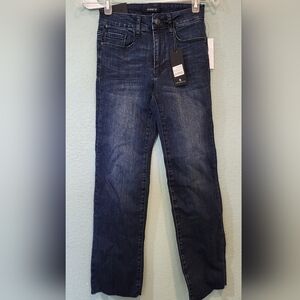 Numero Phoenix High Rise Straight Leg Raw Hem Denim Jeans Med Wash NWT Sz 25